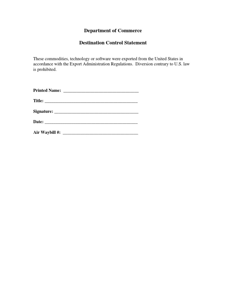 Department of commerce destination control statement pdf