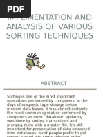 Implimentation and Analysis of Various Sorting Techniques