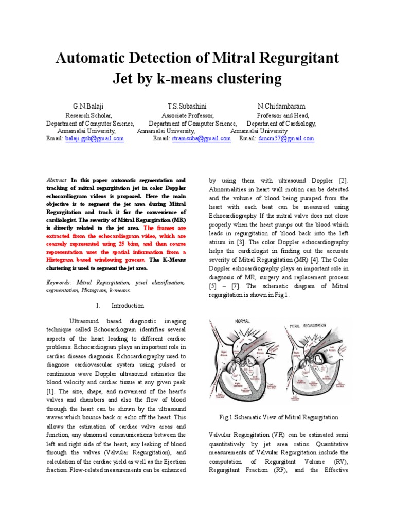 Automatic Segmentation and Tracking of Mitral Regurgitant Jet | PDF ...