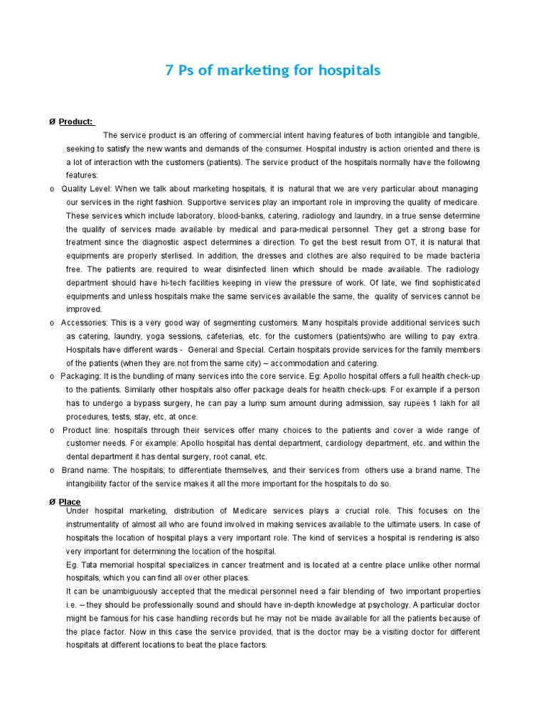 7 Ps of Marketing For Hospitals PDF Hospital Patient