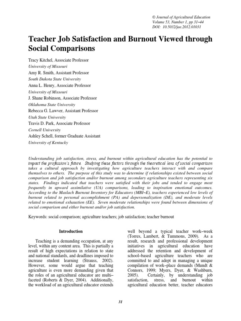 Teacher Job Satisfaction and Burnout Viewed Through | PDF ...