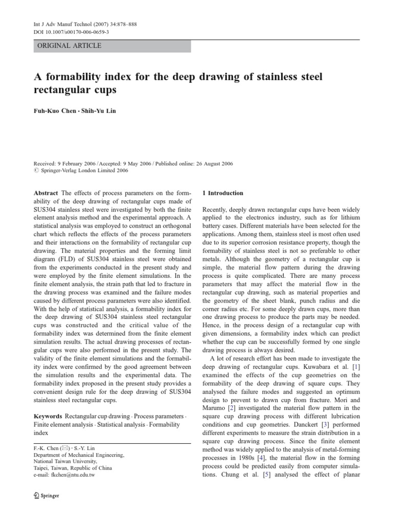 A Formability Index For The Deep Drawing of Stainless Steel | PDF ...