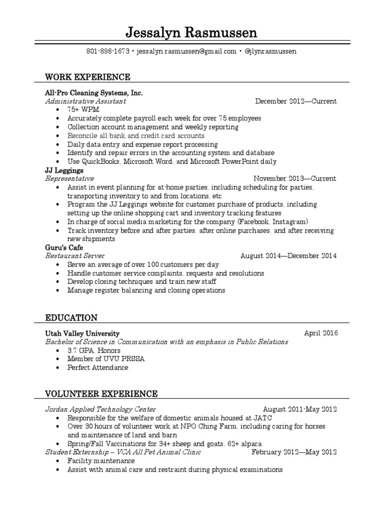 Jessalyn Rasmussen Nyc Resume PDF
