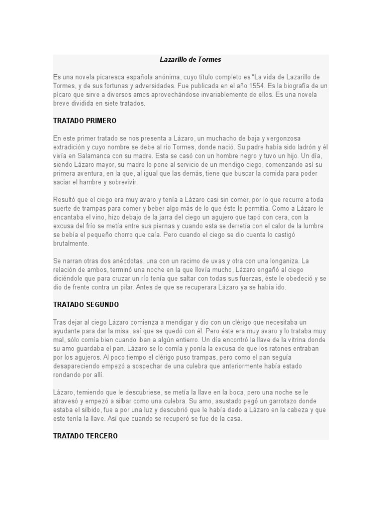 Breve reseña de ''El lazarillo de Tormes'' Ficción y