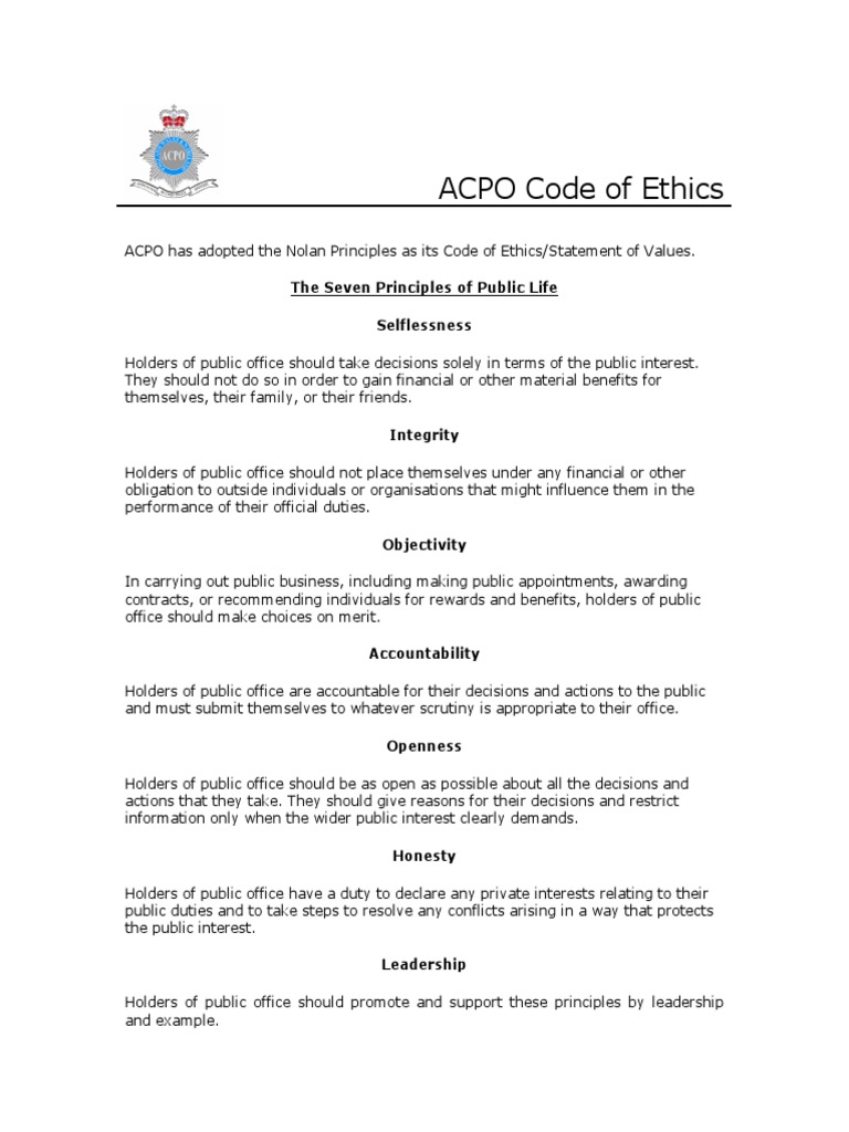 ACPO Ethics For Public Officials PDF Career Growth Business
