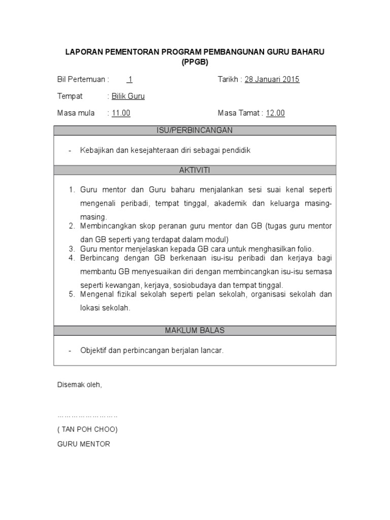Laporan Pementoran Program Pembangunan Guru Baharu M1
