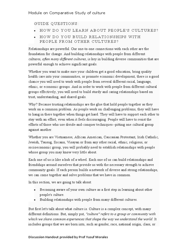 Module On Comparative Study of Culture | PDF | Friendship | Community