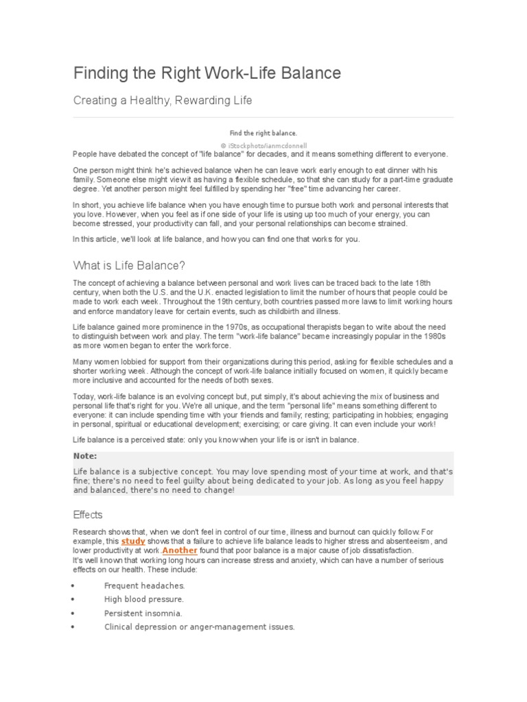 Finding The Right Work-Life Balance | PDF | Work–Life Balance ...