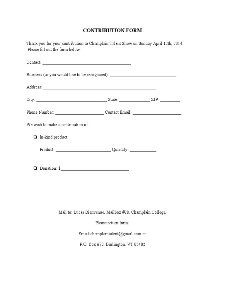 Champlain Talent Show Donor Form | PDF | Business