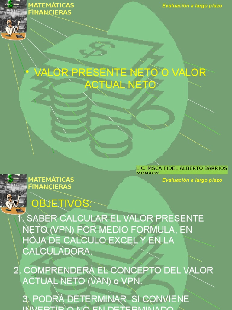 Cálculo del Valor Presente Neto en Excel | PDF | Valor presente neto ...