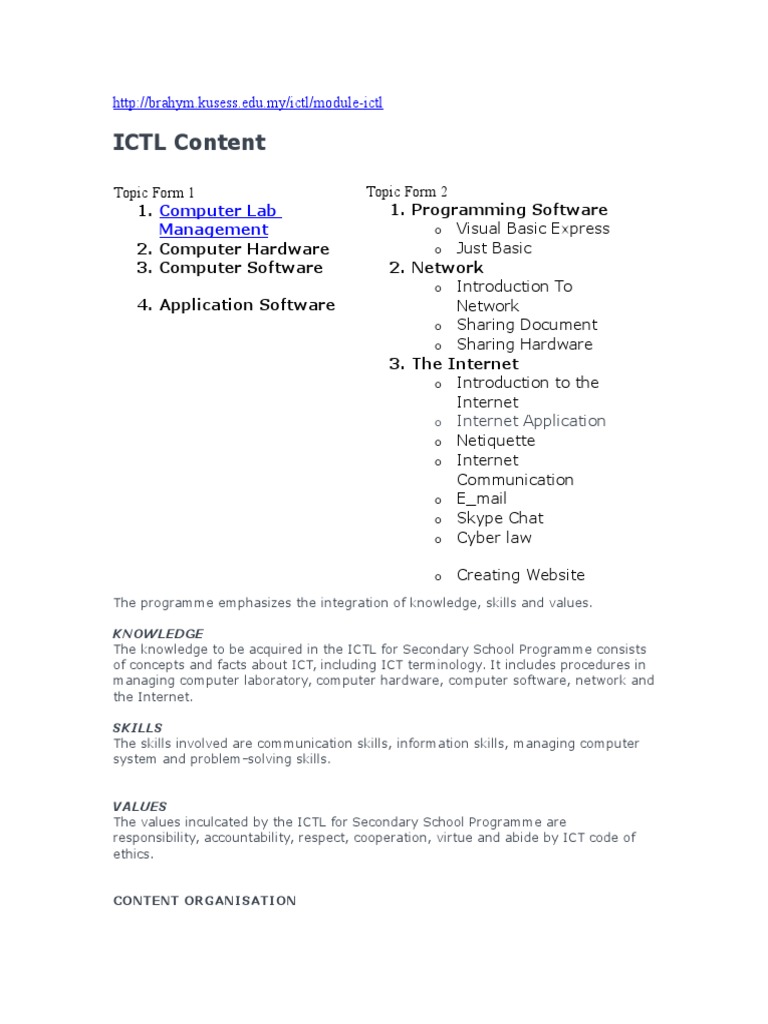 ICTL Curriculum for Secondary Schools | PDF | Art | Computers