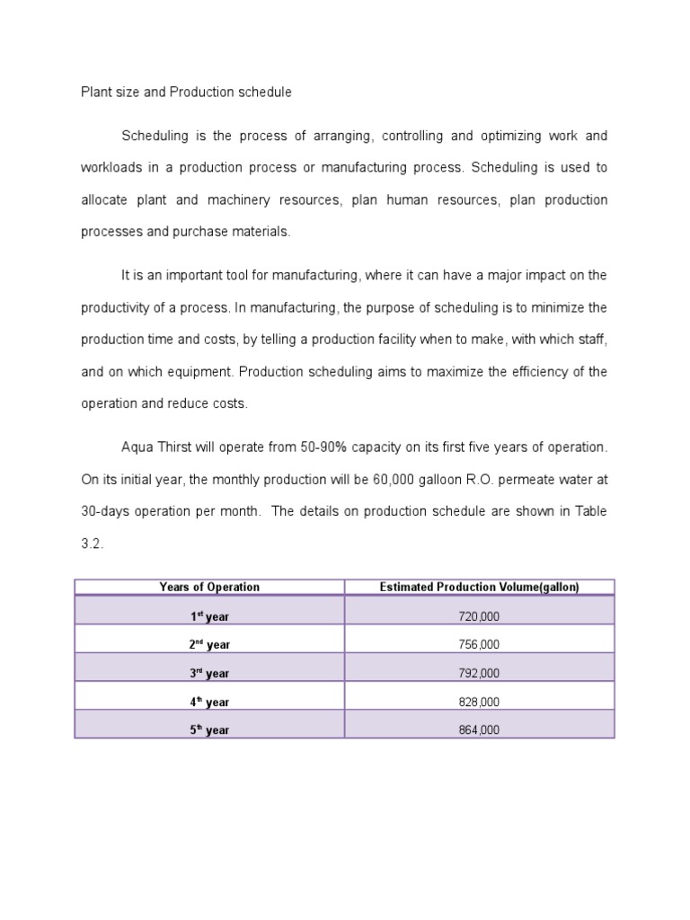 Plant Size and Production Schedule Overview | PDF | Business Process ...