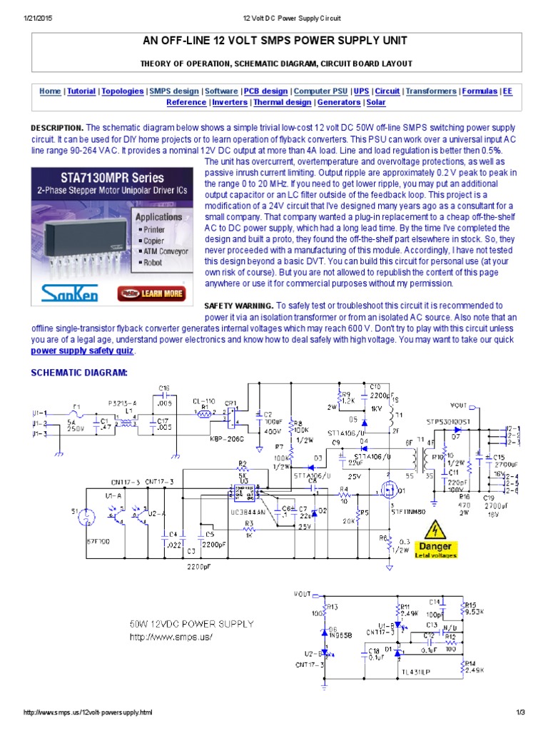 12 Volt DC Power Supply Circuit | PDF | Power Supply | Transformer
