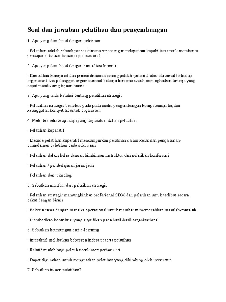 Soal Dan Jawaban Pelatihan Dan Pengembangan 2