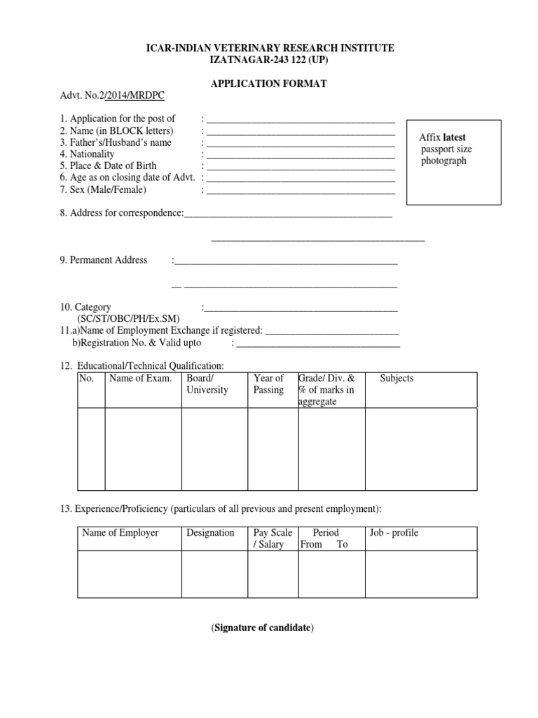 Application for ICAR IVRI Position | PDF