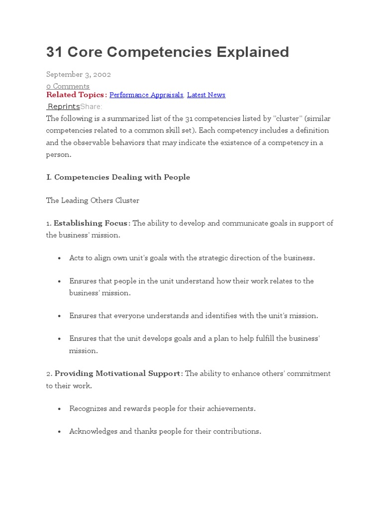 Understanding 31 Core Competencies | PDF | Goal | Competence (Human ...