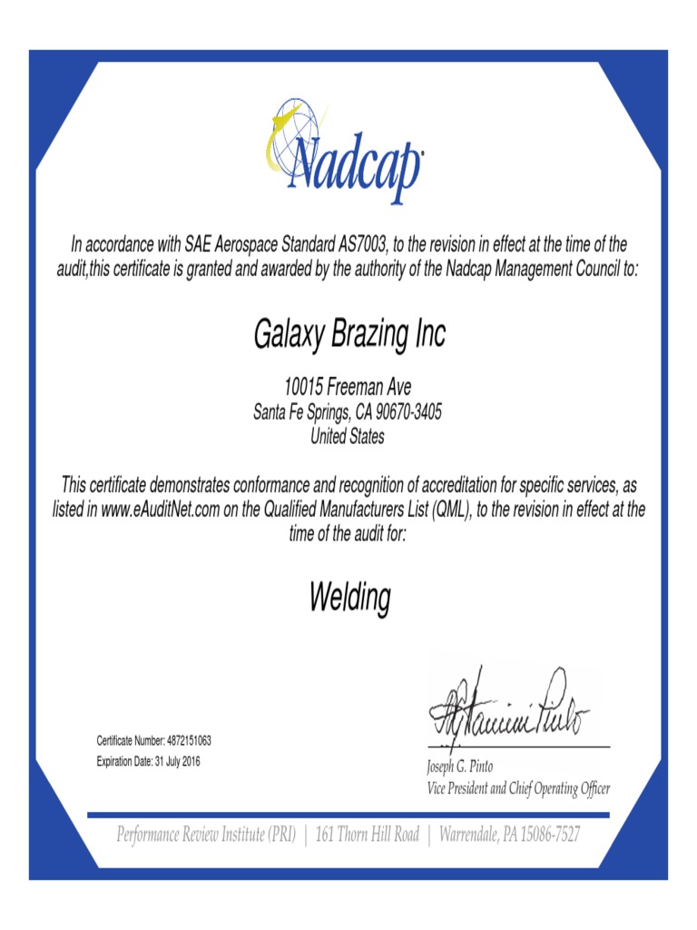 Nadcap Certification Welding PDF