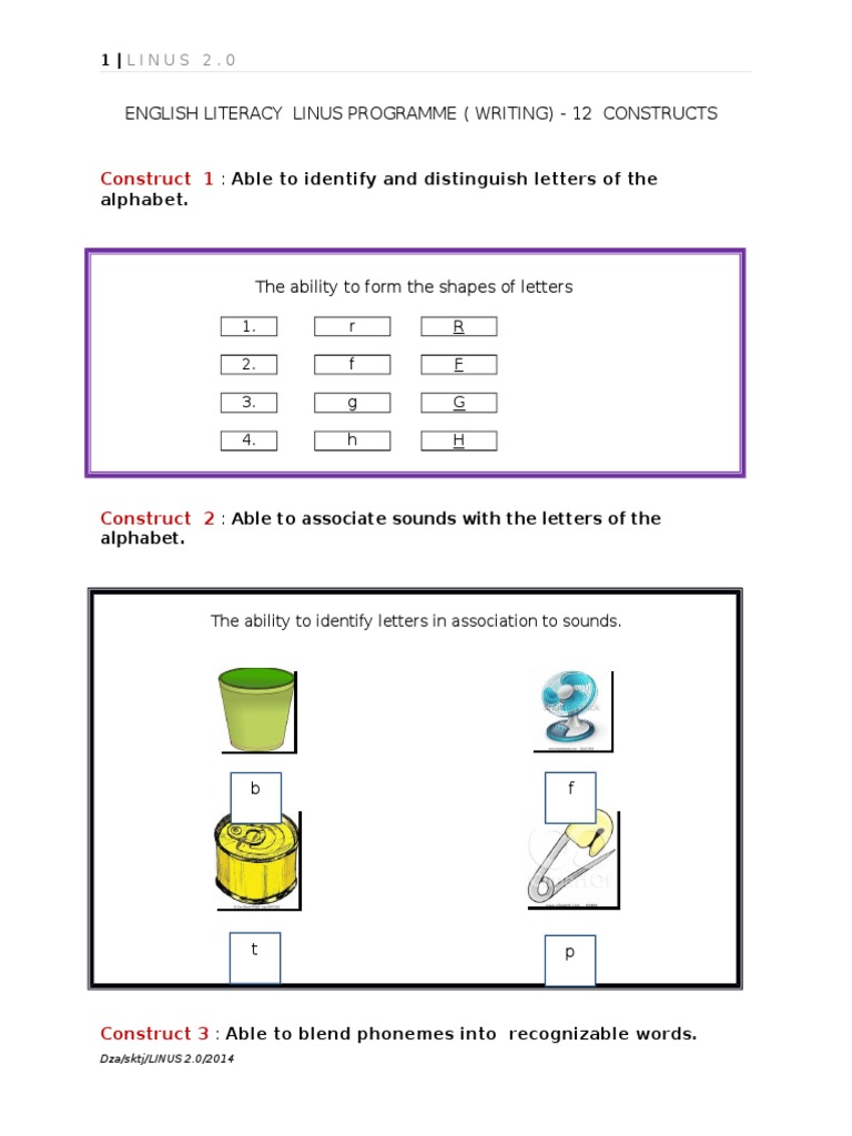 12 Construct English Literacy Linus Programme Writing  PDF 
