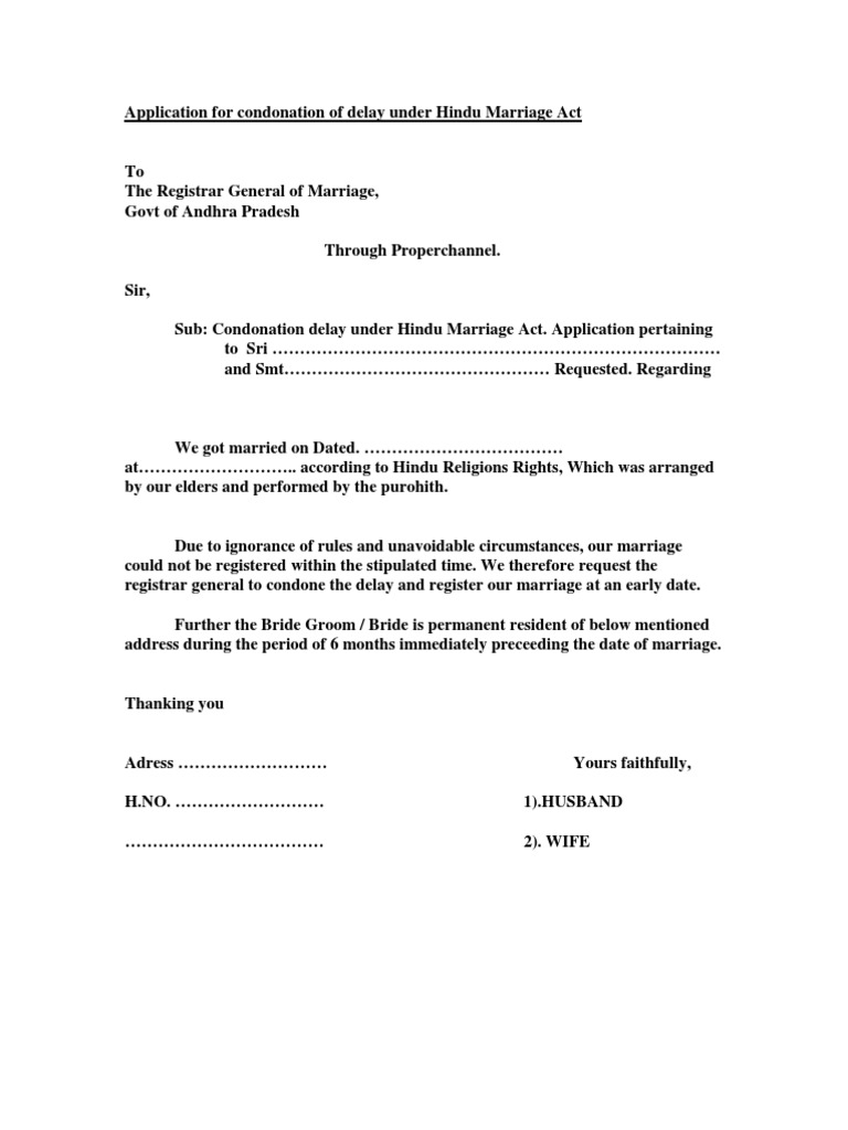 Condonation Letter Format