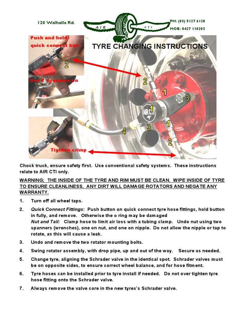 Tyre Changing Instructions: Push and Hold Quick Connect But | PDF ...