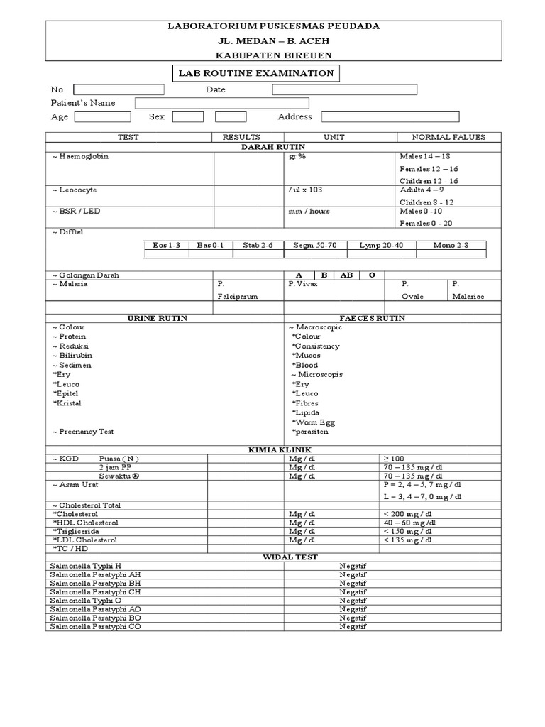 Routine Laboratory Examination Results | PDF | Science & Mathematics