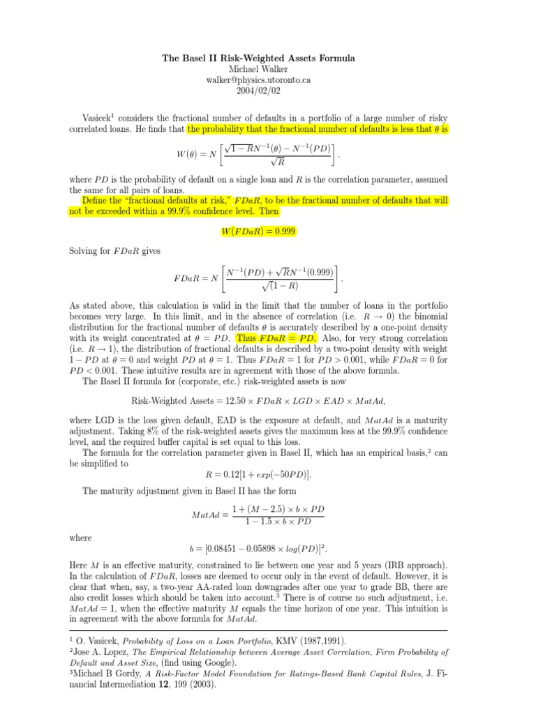 The Basel II RWA Formula | Download Free PDF | Business Economics ...