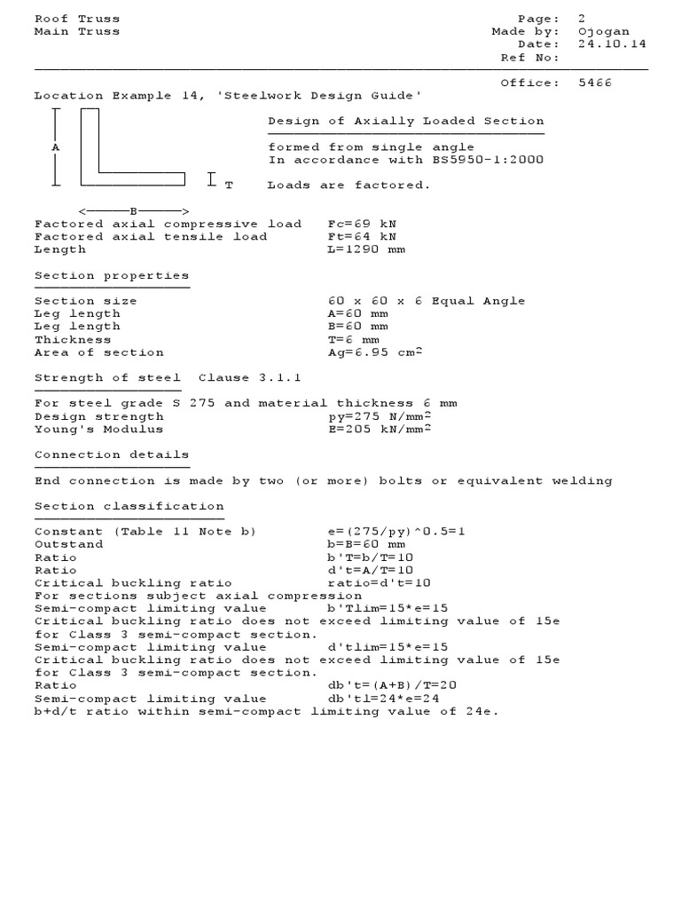 Axially Loaded Roof Truss Design | PDF | Buckling | Tension (Physics)