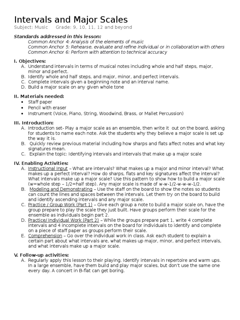 Intervals And Major Scales Lesson Plan Interval Music Elements Of Music