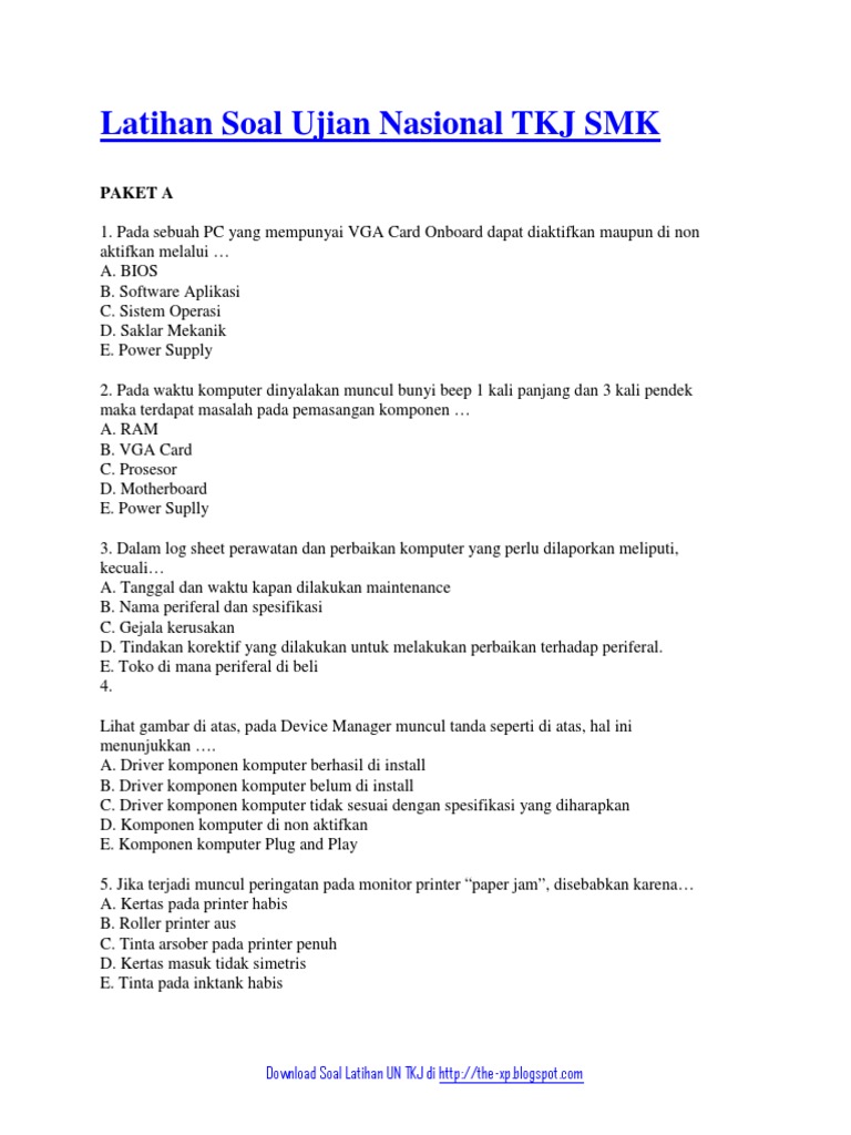 Soal Tes Masuk Smk Jurusan Tkj