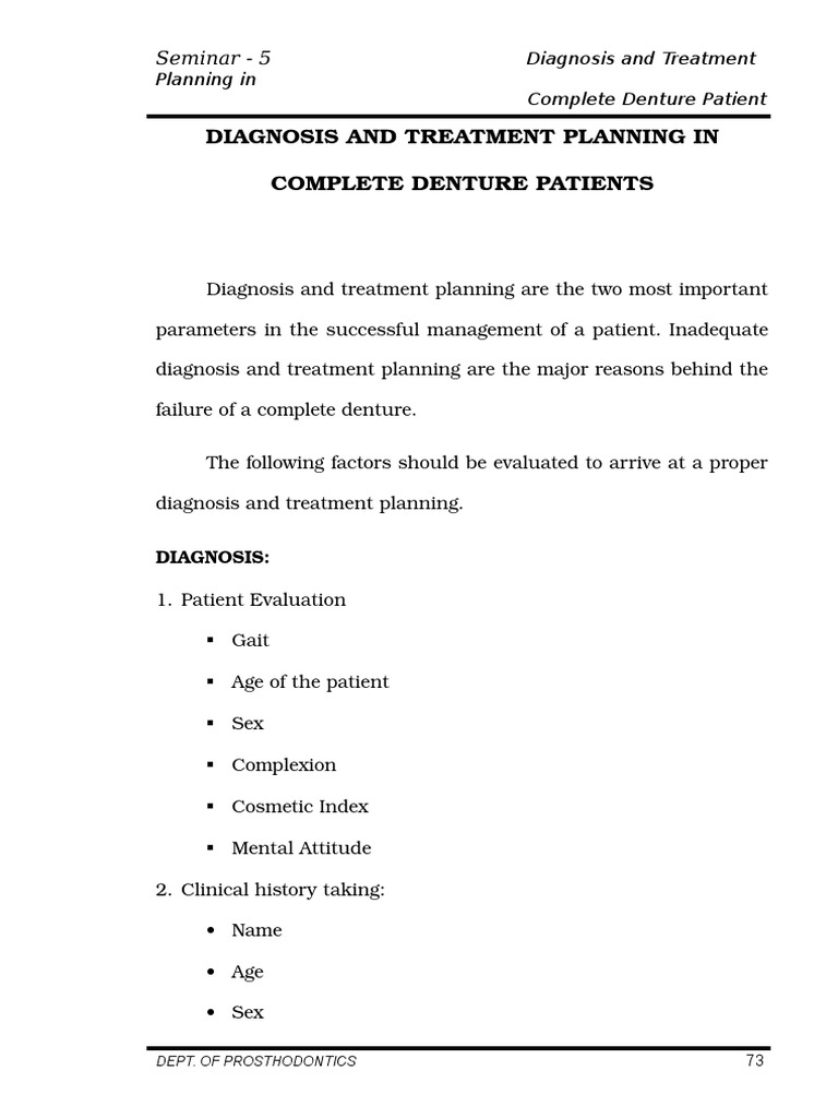 Diagnosis and Treatment Planning | PDF | Dentures | Dental Implant