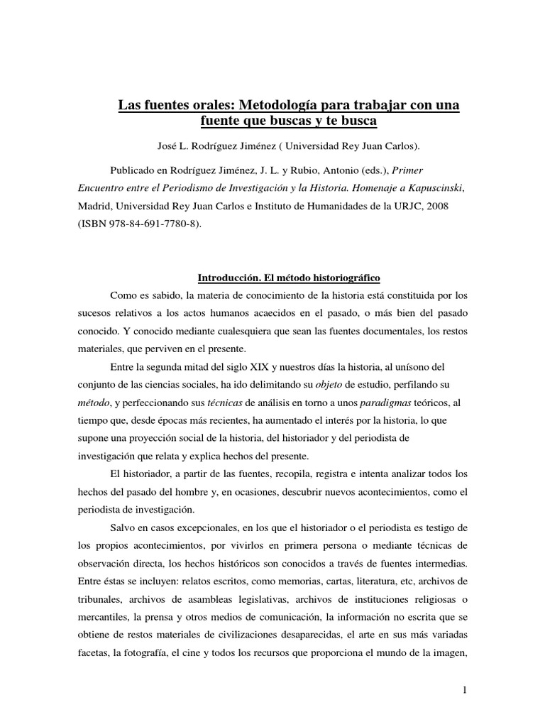 Las Fuentes Orales Historiografía Verdad