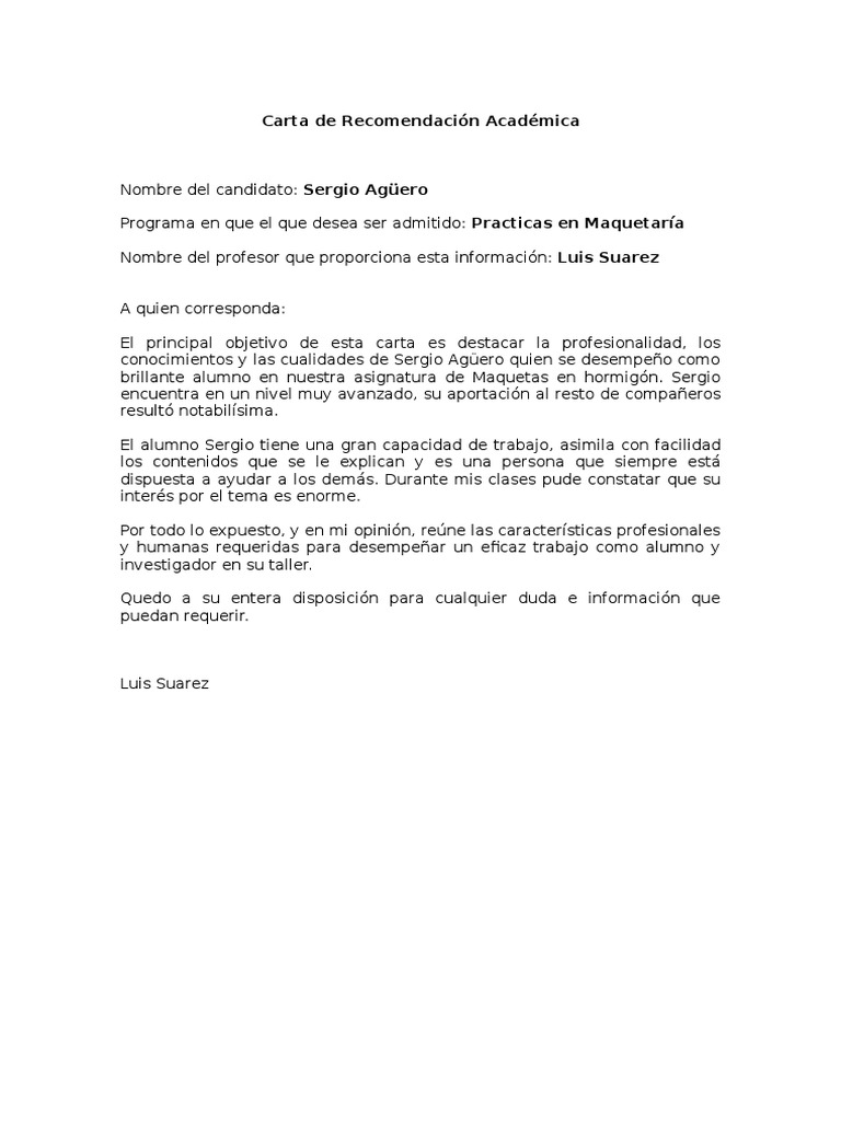 Carta de Recomendación Académica