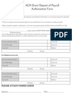 ACH Direct Deposit of Payroll Authorization Form: Please Attach Voided Check