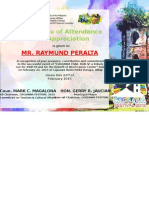Certificate of Attendance and Appreciation: Mr. Raymund Peralta
