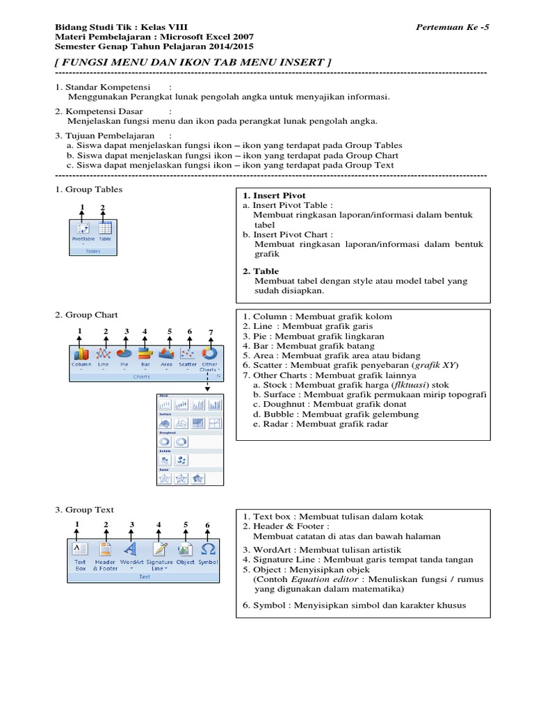 Fungsi Menu dan Ikon Tab Insert Excel | PDF
