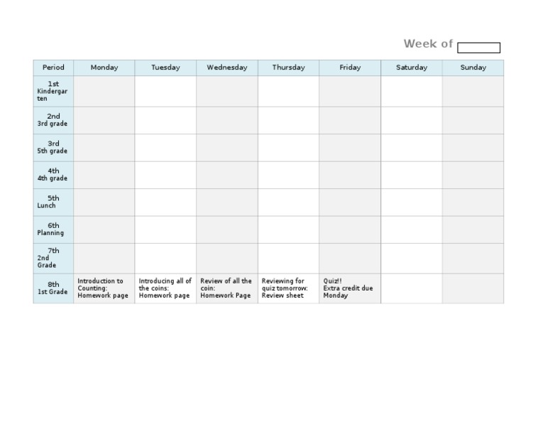 Weekly Elementary School Schedule | PDF