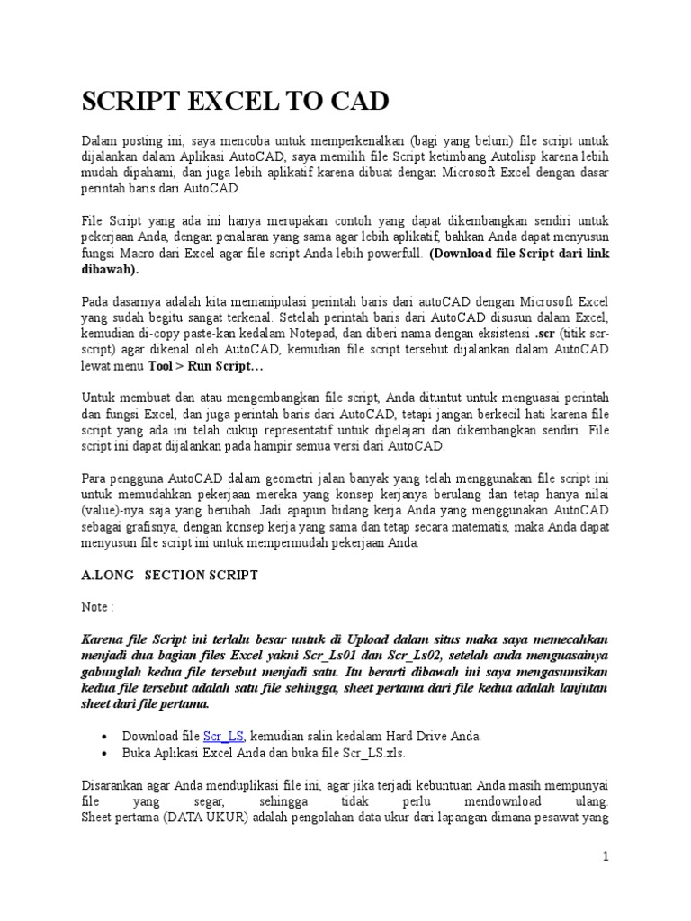 SCRIPT EXCEL TO Cad | PDF