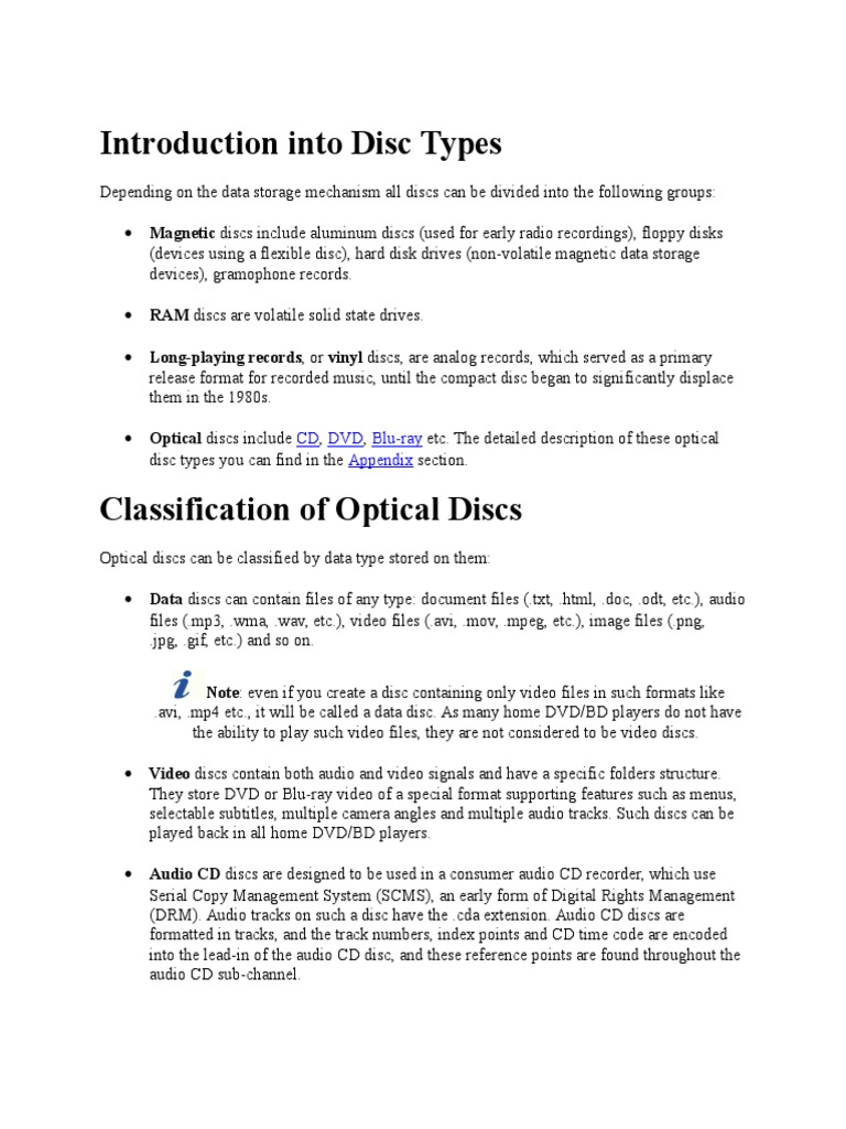 Introduction Into Disc Types: CD DVD Blu-Ray Appendix | PDF | Compact ...