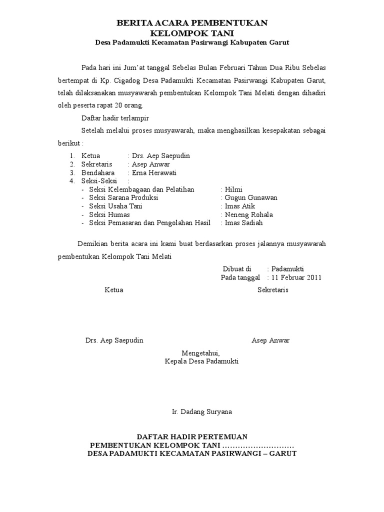 Berita Acara Pembentukan Kelompok Tani Blanko1 Pdf