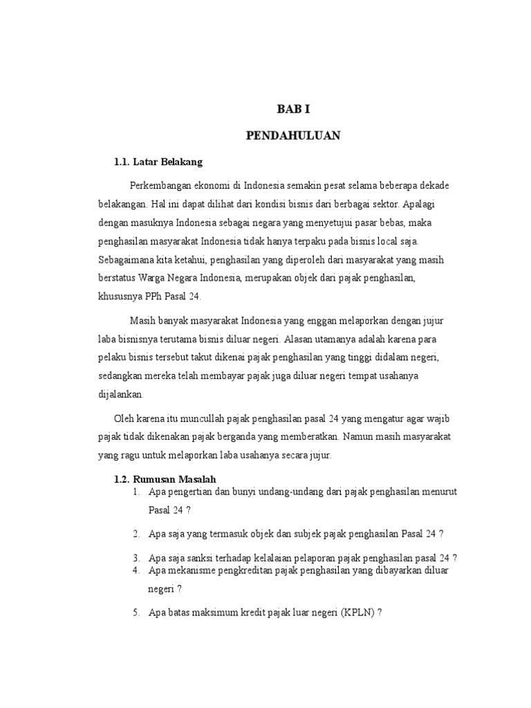 Latar belakang makalah PPh pasal 24 Latar belakang makalah PPh pasal 24