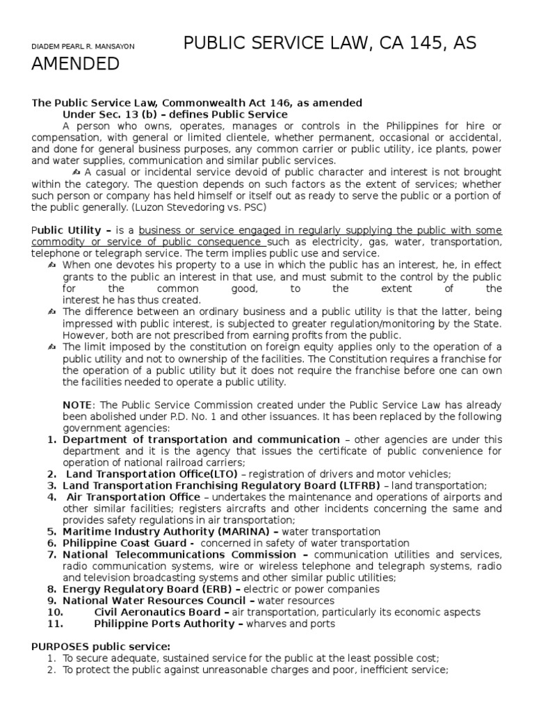 Overview of Public Service Law in the Philippines | PDF | Franchising ...