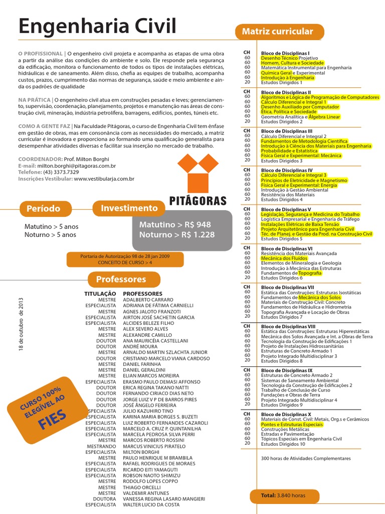 Matriz Curricular de Engenharia Civil | PDF | Engenharia Mecânica ...