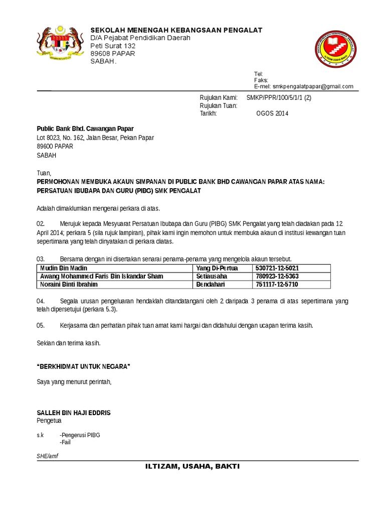 Contoh Surat Beritahu Salah Akaun