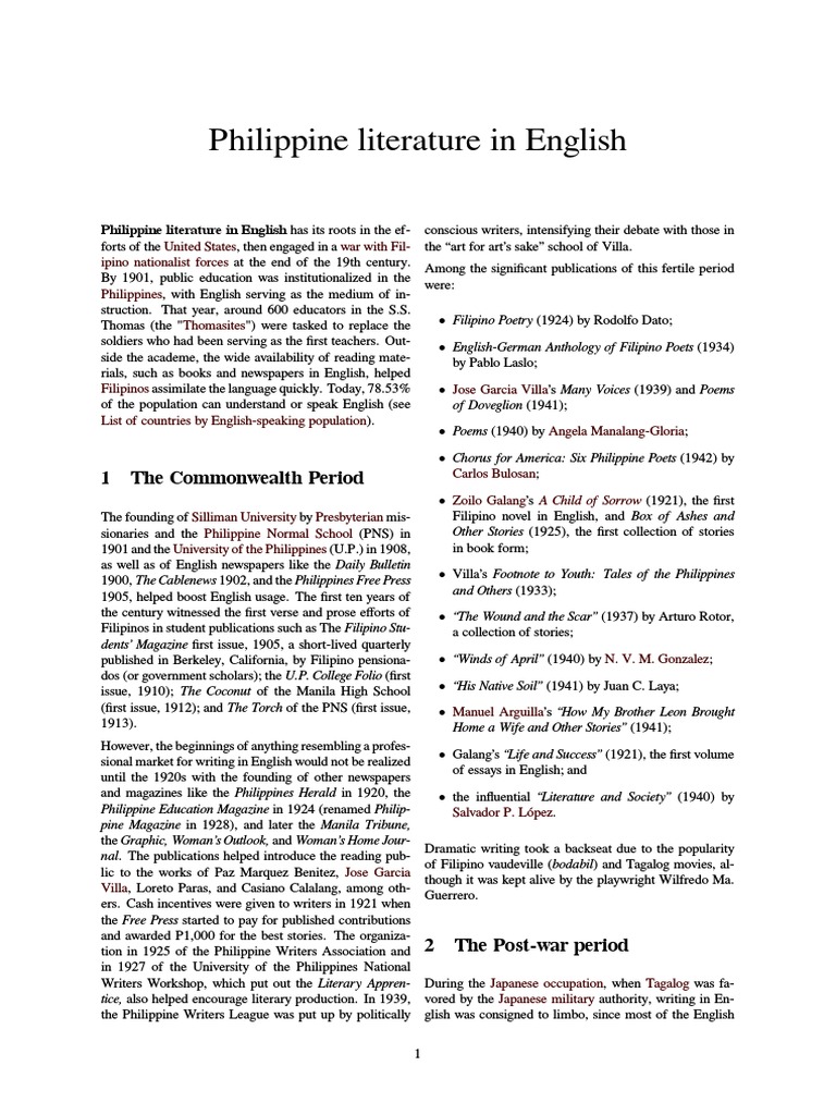 Philippine Literature In English PDF Philippines Spanish Language 