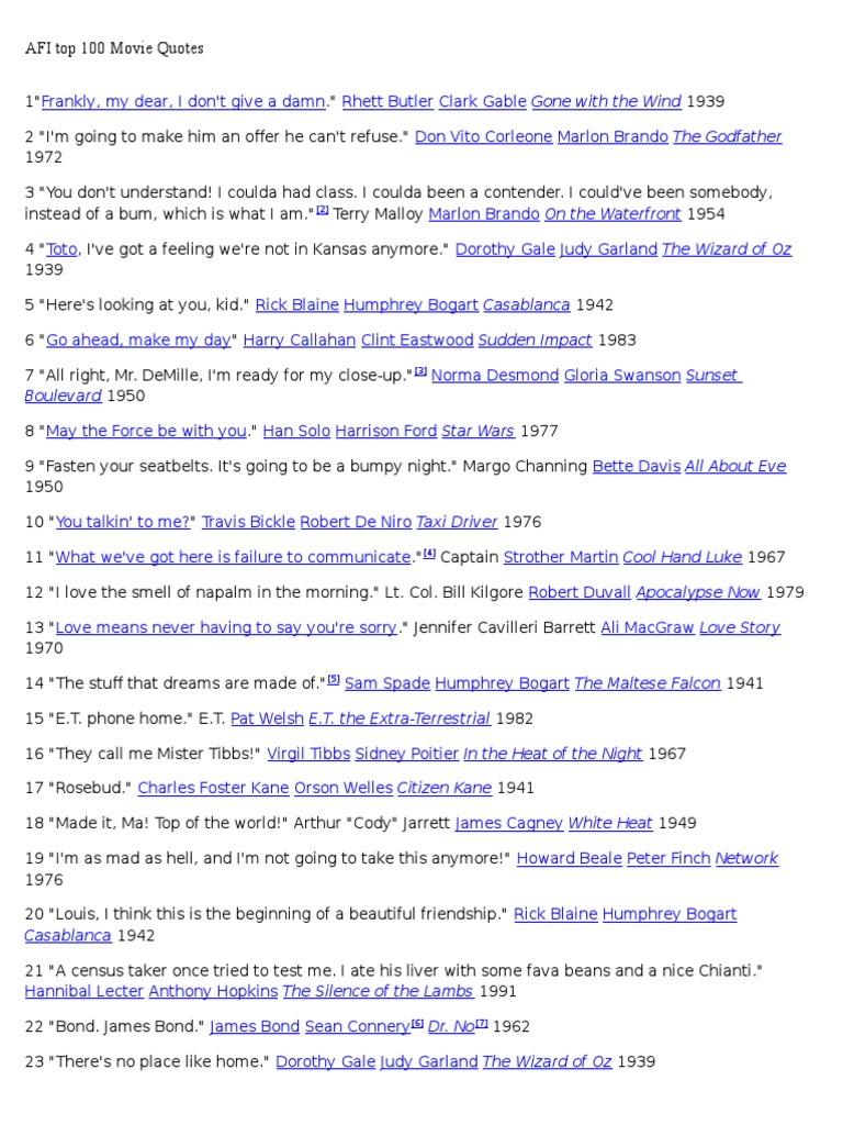 Afi 100 Movie Quotes | PDF | Leisure, image size:768x1024