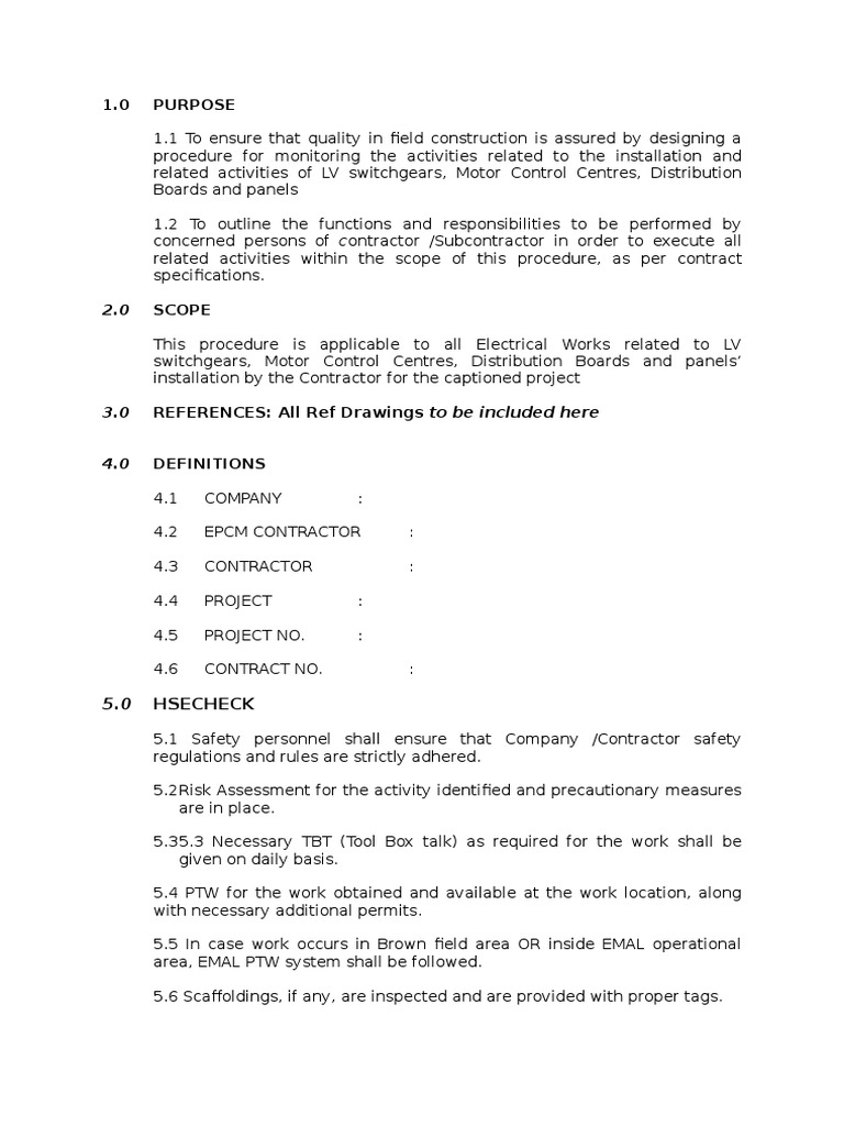 LV Switchgear Installation Procedure | PDF | Specification (Technical ...