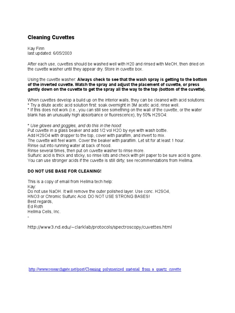 Cleaning Cuvettes | PDF | Nitric Acid | Chemical Compounds
