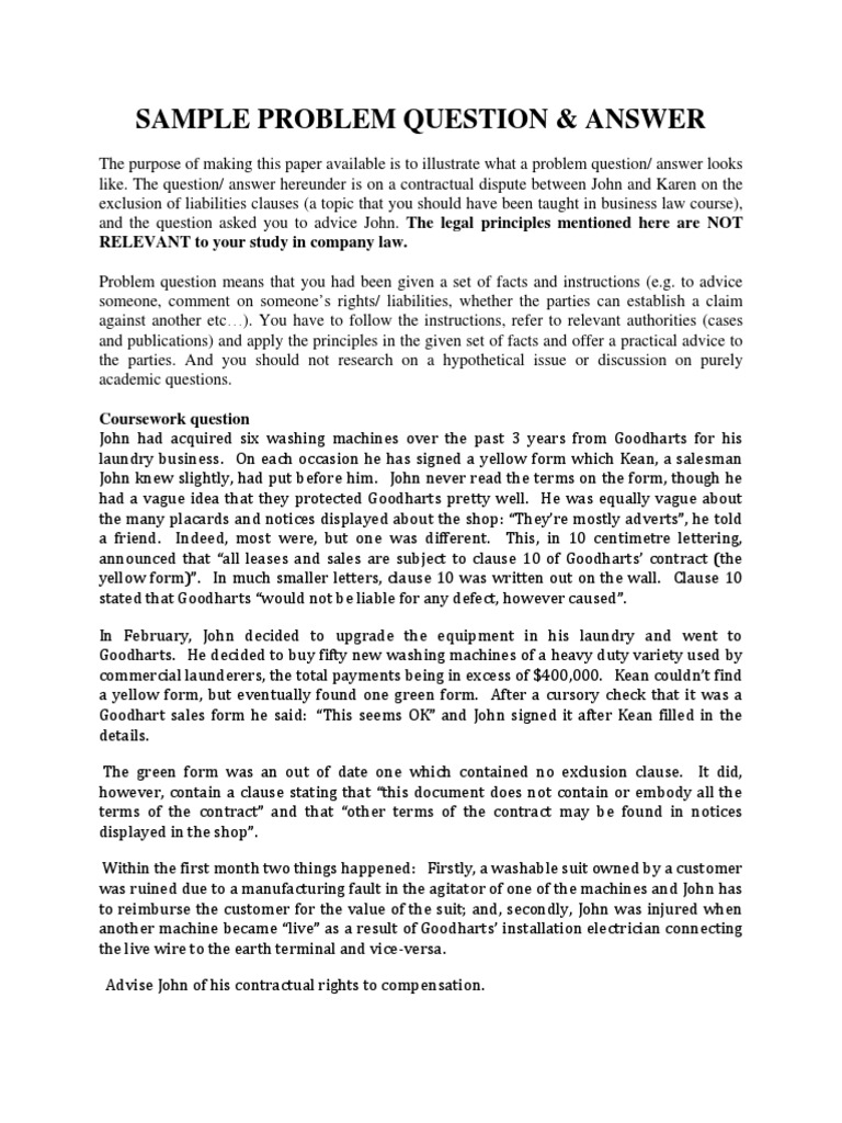 Sample Problem Question Business Law Civil Law (Legal System)