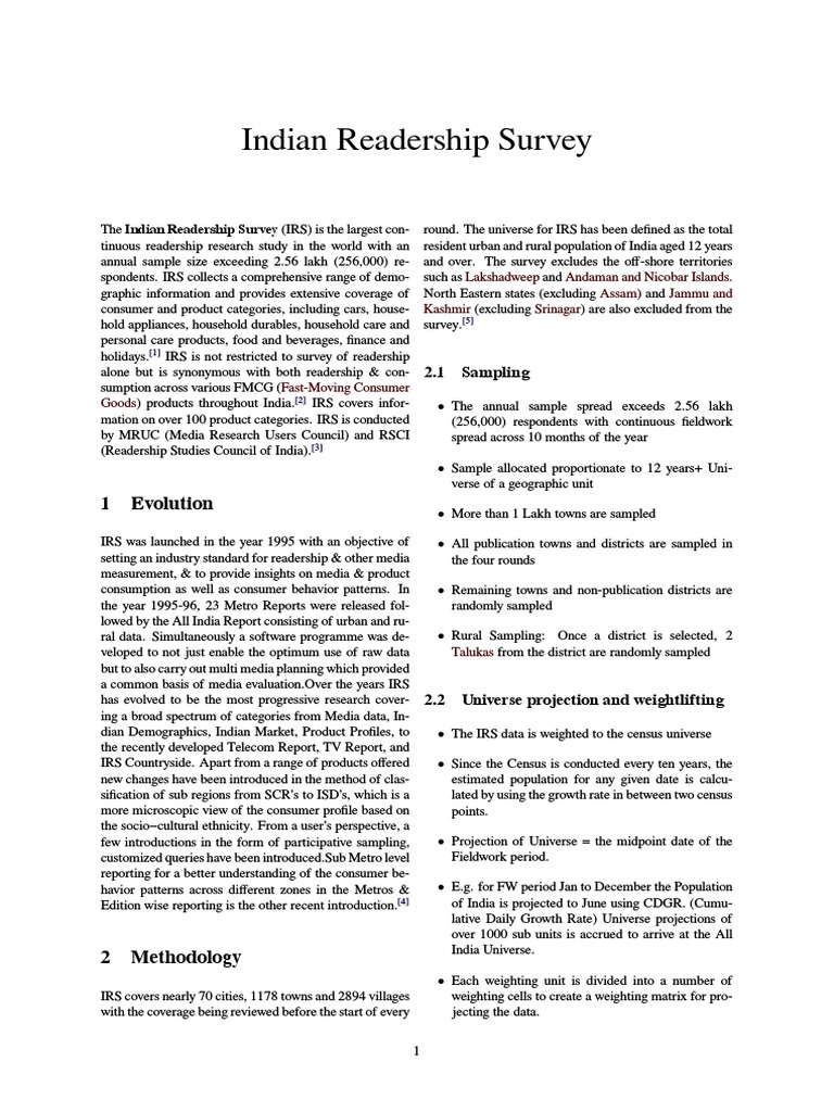 Indian Readership Survey Overview | PDF | Business | Survey