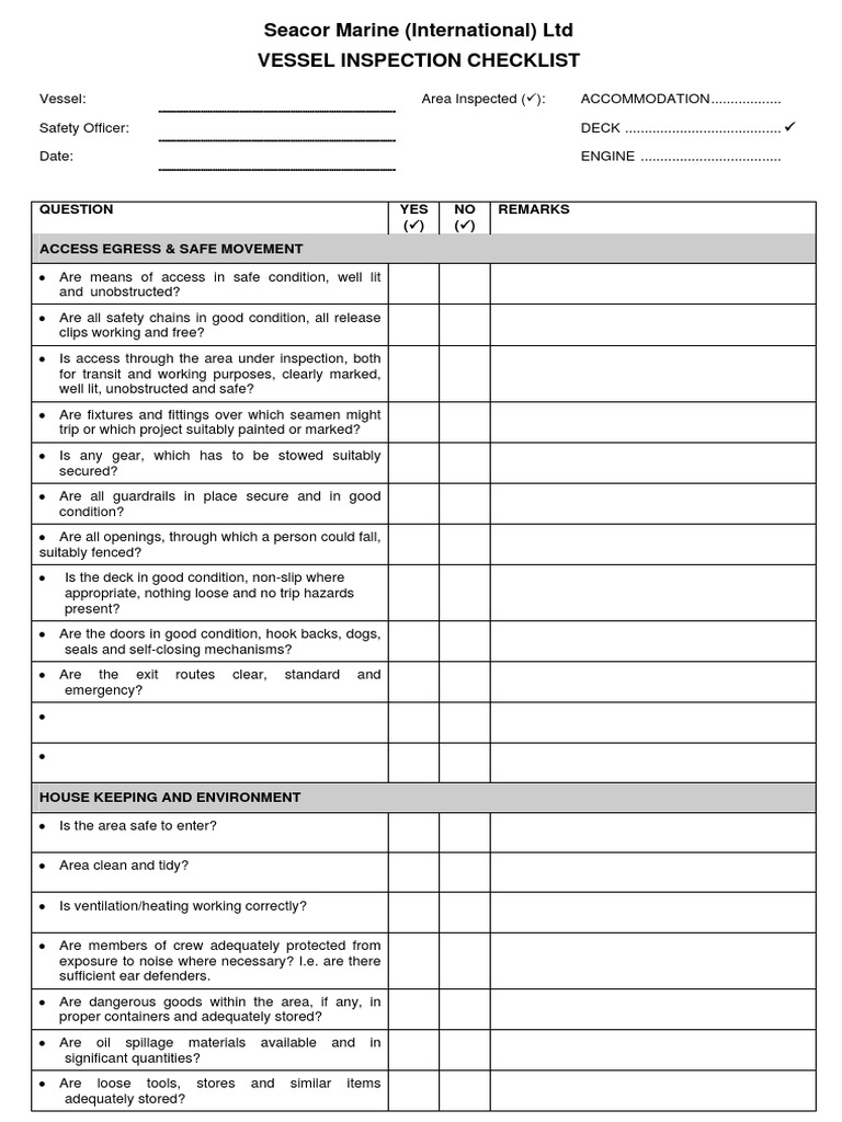 Vessel Inspection Checklist PDF Refrigerator Electrical Connector
